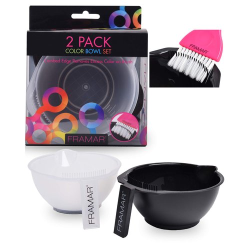 FRAMAR Color Bowl with Cleaner Set – Mixing Bowls – For Hair Color, Hair Bleach, Hair Dye, Coloring – Coloring Set – 2 Pack Bowls