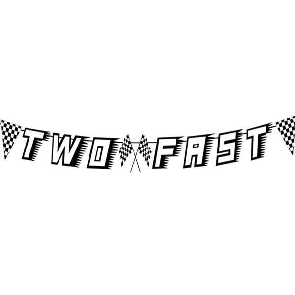 TC.ES Two Fast Happy Birthday Banner, Second Birthday Decorations Boy Race Car Themed Party Decorations