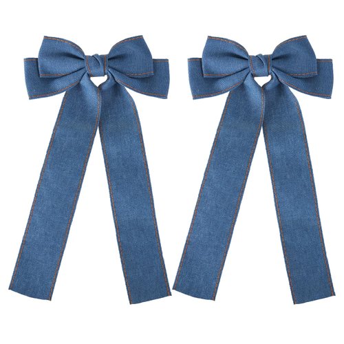 2Pcs Denim Hair Bow Clips for Women Girls Big Blue Jeans Long Tail Ribbon Bowknot Hair Barrettes Hairpins Denim Aesthetic Hair Decor Accessories 5.5" Birthday Xmas Gift