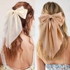 VELSCRUN Hair Bows for Women - 3Pcs Big Hair Clips in White, Black, Brown - Silky Satin Hair Barrettes with Oversized Long Tail - Hair Accessories for Long Hair, Curly, Wavy, Fine, Thick - Gift