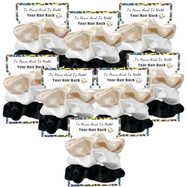 Banugo 24Pcs Bridesmaid Gifts, Satin Bridesmaid Scrunchies, Bachelorette Party Favors, Satin Hair Ties for Women, Bridesmaid Proposal Gift (Beige, Black, White)