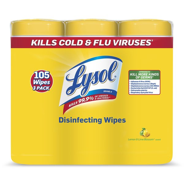 Lysol Disinfecting Wipes, Lemon & Lime Blossom, 105 Wipes (3 Packs of 35 Wipes)