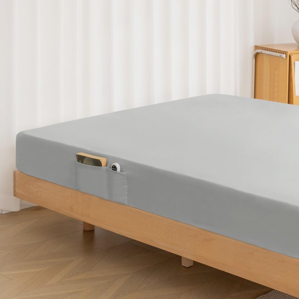 Twin Fitted Sheet Only with Side Storage Pocket - Premium 1800 Super Soft & Cozy Microfiber, Wrinkle, Fade, Shrinkage Resistant Deep Pocket Twin Size Fitted Bottom Sheet, Light Gray
