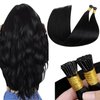 LaaVoo Itip Human Hair Extensions Black I Tips Hair Extensions Real Human Hair Jet Black I Tip Hair Extensions Pre Bonded for Black Women 18 Inch 1g/1s 50g/pack