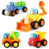 Coogam 4 Pack Friction Powered Cars Construction Vehicles Toy Set Cartoon Push and Go Car Tractor, Bulldozer, Cement Mixer Truck, Dumper for Year Old Boy Girl Kid Gift