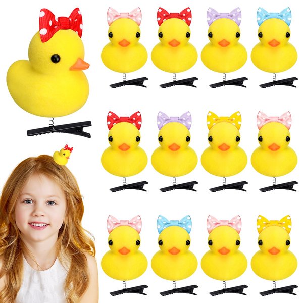 Croknit 12 Pcs Bowknot Yellow Duck Hairpin Set Summer Duck Hair Clips for Adults and Children Kawaii Cartoon Duck Hair Accessories for School Home Party Props