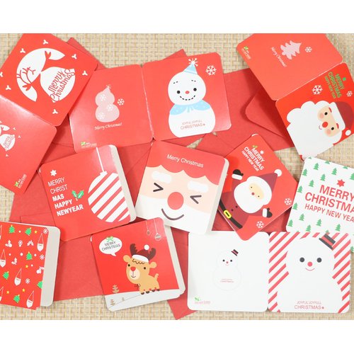 24 Pack Mini Christmas Greeting Cards & Envelopes, Cute Stweety Small Size 3"x 3" Merry Christmas Greeting Cards Festival Color Pattren 2 (Pack of 24)