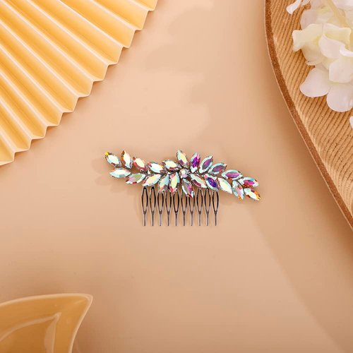 BERYUAN AB Color Crystal Hair Comb Slide for Brides Wedding Handmade Hair Accessories for Women Girls