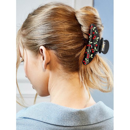 FAUTHENTICUTE Black Acrylic Hair Clips Claws For Women Rhinestone Red Cherry Thick Hair Hair clips