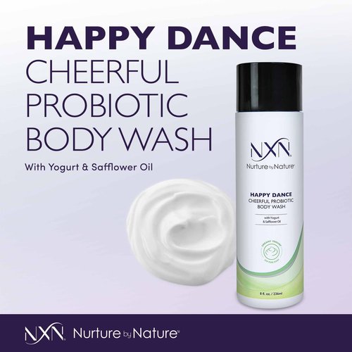 NxN Happy Dance Cheerful Body Wash, Lily Pear Scented Creamy Yogurt Probiotic Natural & Organic Formula, 8 Fl Oz