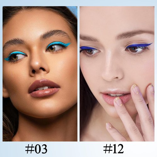 Apooliy 2pcs Matte Eyeliner,Waterproof Liquid Eye Liner,Long Wear 2 Colors Eyeliner Pen，Quick-Drying Colorful Eyeliner Stick,Blue,Brown