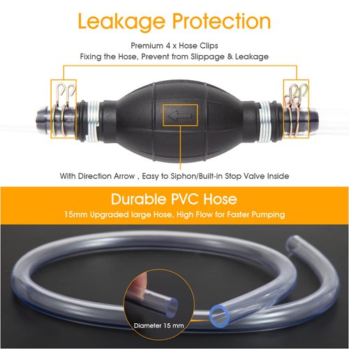 H-veenjor Gasoline Siphon Hose Pump, Hand Fuel Transfer Pump, High Flow Gas Siphon Pump for water Gasoline Oil Petrol Diesel, Manual Fuel Pump with 2 Durable PVC Hoses