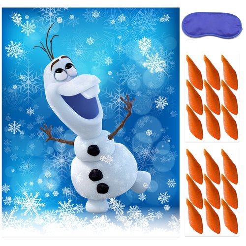 ROCWOHO Froze Christmas Party Pin The Nose on The Olaf Party Game for Kids Olaf Pin Game with Reusable Stickers Birthday Shower Party Supplies Activities