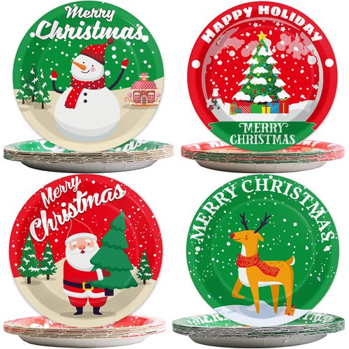 chiazllta 48 PCS Christmas Party Paper Plates Supplies Disposable Christmas Snowman Santa Party Dessert Plates Christmas Themed Party Favors Decorations for Holiday New Year