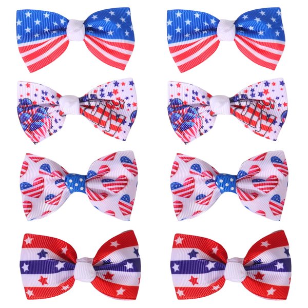 Independence Day Hair Clips Cute Bow Tie Hair Accessories for Girls Kids July 4th Small Hair Clips Decorations Balloon Heart Star National Flag Claw Clips for Thick Thin Hair 8Pcs (July 4th A)