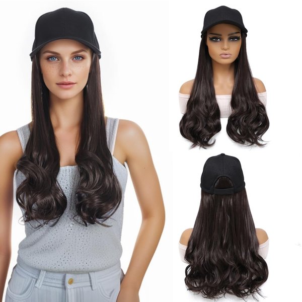 Refined hair 18 Inch Hat Wig For Women Baseball Cap With Synthetic Hair Extensions Baseball Hat With Hair Attached Adjustable Wave Hairpiece With Baseball Hat Cap For Daily Use (#4, 18 Inch)