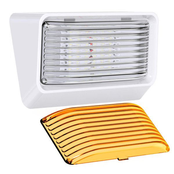 Leisure LED RV Exterior Porch Utility Light - 12v 280 Lumen Lighting Fixture. Replacement Lighting for RVs, Trailers, Campers, 5th Wheels. White Base, Clear and Amber Lens Included (White, 1-Pack)
