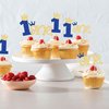 Ephlyn 24Pcs 1st Birthday Cupcake Toppers Glitter Crown One Cake Topper Decorations First Birthday Cake Decorations for Baby Shower 1st Birthday Party Supplies Blue Gold