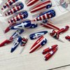 July 4th Long Tip Press On Nails Patriotic Fake Nails Almond Glue On Nails False Nails with Glue, Full Cover Square Artificial Fingernails Nail Art Decoration Acrylic Nails for Women Independence Day
