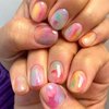 ZASKHLD Colorful Press on Nails Short Square Fake Nails Cute Rainbow Oval False Nails Glossy Colorful Gradient Full Cover Glue on Nails with Designs Ombre Acrylic Nails for Women Girls Nail Art 24Pcs