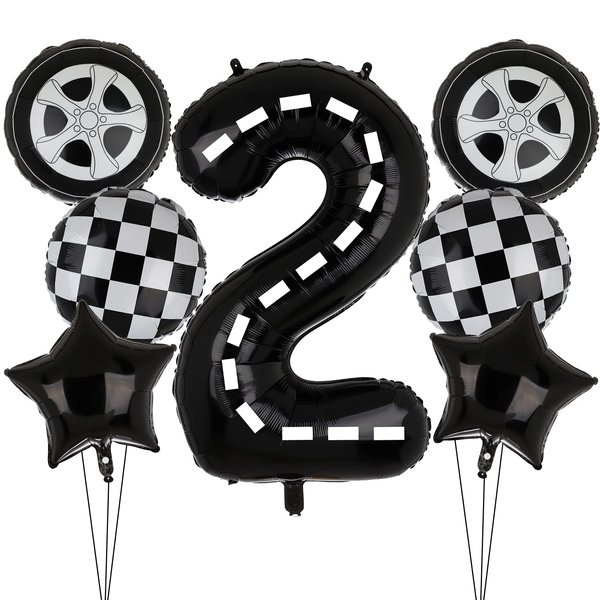 Race Car Birthday Balloons, 40 Inch Racetrack Number Balloon, Racing Car 2nd Birthday Party Supplies Race Car Theme Party Decorations 7 Pcs(2nd)