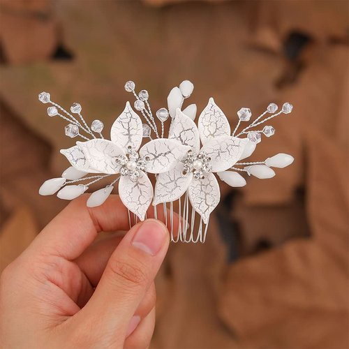 JONKY Wedding Flower Hair Comb Rhinestone Silver Hair Side Combs Crystal Wedding Hair Piece Floral Bridesmaid Hair Accessories for Women and Girls