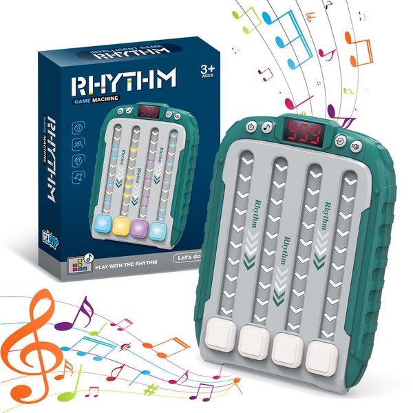 Rhythm Game Machine for Kids, Quick Push Popular Games Handheld Puzzle Game Console with Music and Lights, Fidget Game Toys for Children Aged 3-12 Years Old (Green)