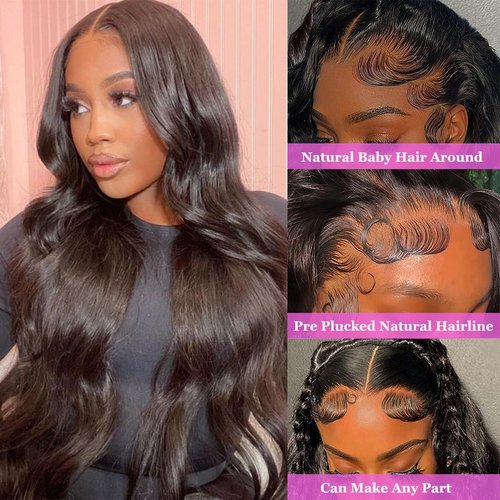 Drosuud Body Wave Lace Front Wigs Human Hair Pre Plucked 180% Density 13x4 HD Lace Front Wigs Human Hair Glueless Wigs Human Hair Pre Plucked Natural Color 22 inch
