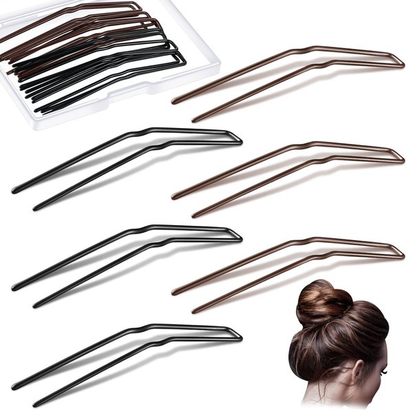 36 Pieces U Shaped Hair Pins Ballet Buns Bobby Pins U Hair Styling Pins Metal U Bun Hair Pins for Updo Bun Bobby Pins for Women Girls Lady Thick Thin Long Curly Hair(Black, Brown, 3 Inches)