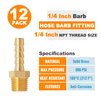 SUNGATOR 12-Pack Air Hose Fittings, 1/4" Barb x 1/4" NPT Male Pipe, Brass Hose Barb Fittings, 1/4 Barb to 1/4 Inch Air Hose Repair Kit, Barbed Adapter, 1/4'' Brass Compression Air Hose Pipe Fittings