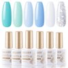 Gellen Gel Nail Polish 6 Colors Light Blue Mint Green Pearly White Glitter Nail Polish Set 10ML Spring Summer Calming Gel Nail Kit DIY Home Salon Manicure Gift for Girls Women