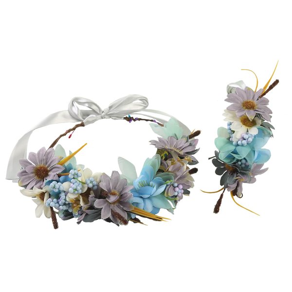 MingXiu Flower Crown Flower Crowns for women Boho Flower Headband Adjustable Floral Headpiece Hair Wreath Wedding Festival Party Floral Crown.(blue)