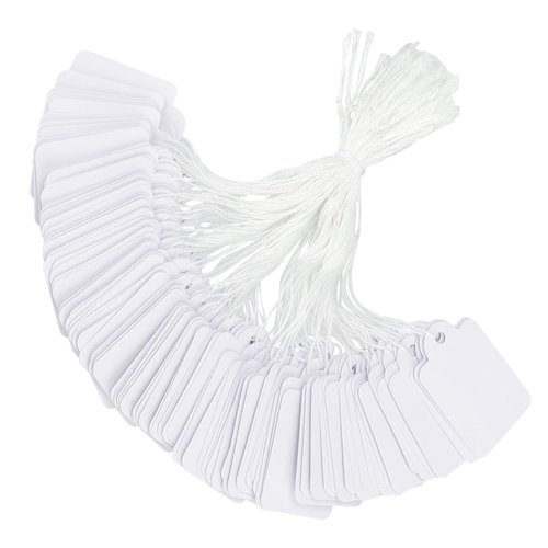 jijAcraft 500Pcs Price Tags with String Attached, White Clothing Tags for Business Selling, Small Blank Labeling Tags, Retail Strung Marking Tags, Writable Price Tags for Cloth, Jewelry (1.8" x 1")