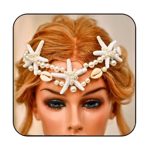 Unsutuo Starfish Bride Wedding Headband Pearl Shell Tiara Headpiece Beach Bridal Hair Accessories for Women and Girls