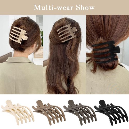 Ahoney 4 Pack Flat Claw Clips Alligator Hair Clips for Women Thick Hair, 3.7" Flat Hair Clips Banana Clips Hair Lay Down Claw Clip Matte Finish Hair Styling Accessories for Women