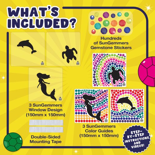 PURPLE LADYBUG SUNGEMMERS Big Gem Window Art Suncatcher Kit for Kids 6-8 9 10 11 12 - Birthday Gifts for 7 Year Old Girl, Mermaid Gifts for Girls - Arts & Crafts for Kids, DIY Activities