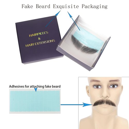 Human Hair Full Hand Tied Realistic Fake Mustache Brown Human Hair Jack Sparrow Fake Beard Fake Goatee Costume Beard Fake Facial Hair Lace Beard for Women Halloween Funny Cosplay Costume（BLACK）…