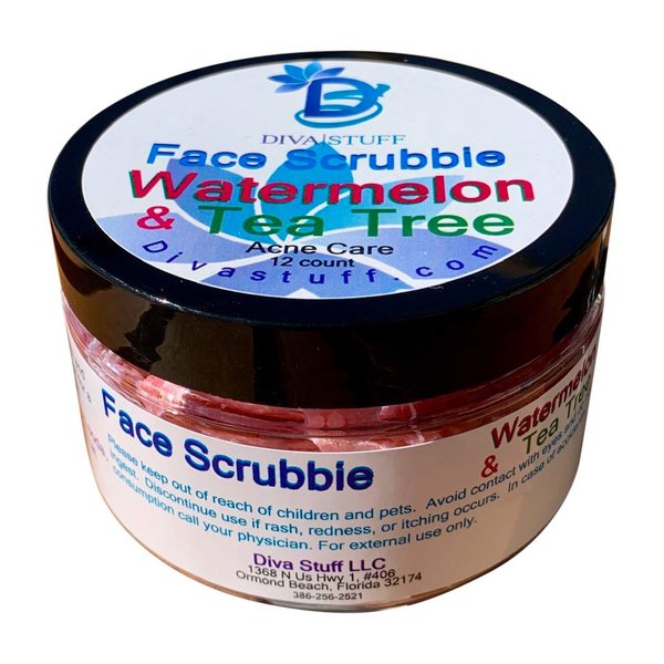 Diva Stuff Face Scrubbie - Exfoliating Face Scrub Pads - Blackhead/Whitehead Acne Reducing Skincare Tool - Promotes New Skin Cell Turn Over - 12 Pads (Watermelon & Tea Tree)