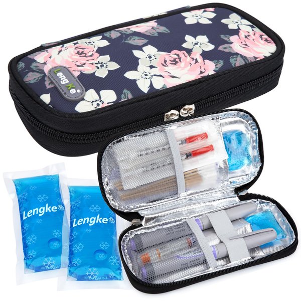 YOUSHARES Insulin Cooler Travel Case - Diabetic Cooler Travel Case Portable Refrigerated Medicine Travel Case for Insulin Pen and Medication Diabetic Supplies with 2 TSA Approved Ice Pack (Flower)
