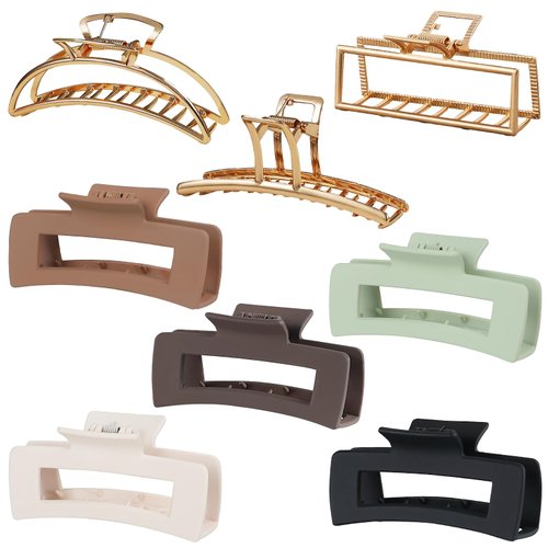 8 Pcs Hair Claw Clips, 5 Square Matte Clips and 3 Metal Non-Slip Strong Hold Claws for Women Girls