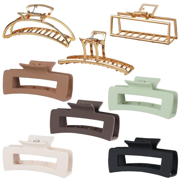 8 Pcs Hair Claw Clips, 5 Square Matte Clips and 3 Metal Non-Slip Strong Hold Claws for Women Girls