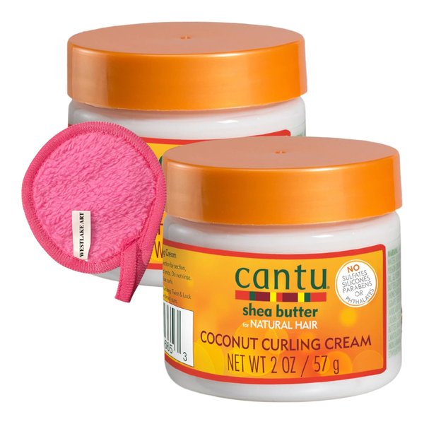 westlake art Coconut Curling Cream, 2 Oz, Bundle Makeup Cleansing Cloth Define & Hydrate Curls with innate Coconut Oil, Lightweight & Non-Greasy, for Curly, Curl cream, Coily Hair~[Pack of 2]