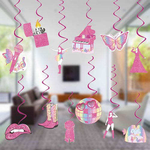Music Party Decorations Pop Singer Birthday Hanging Swirls, Assembled and Ready to Use, Bachelorette Party Decor Supplies 24pcs Party Streamers Girls Bady Party Decor Banner