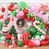 Christmas Balloon Garland Arch Kit,Red Green Pink Balloons with Santa Claus Crutch Lollipop Candy Balloons for Christmas Party Decorations Xmas Eve New Year Holiday Party Supplies