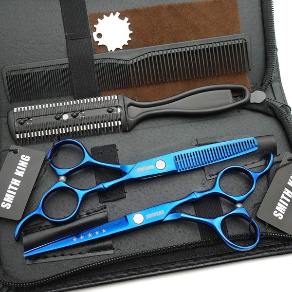 6.0 Inches Hair Cutting Scissors Set with Combs Lether Scissors Case,Hair cutting shears Hair Thinning shears For Personal and Professional (Gold)