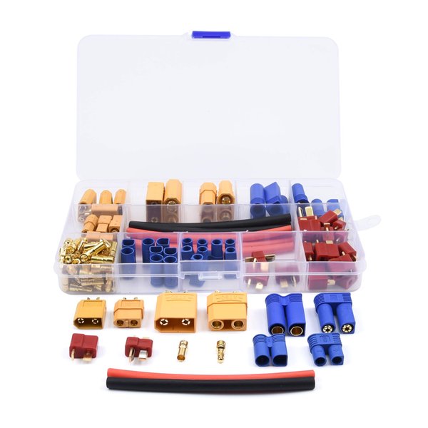 FPVKing 102pcs XT60 / XT90 / EC3 / EC5 / T-Plug Deans /3.5mm Banana Plug Male Female Connectors Adapter with Heat Shrink Tubing for RC ESC Lipo Battery Motor Accessories