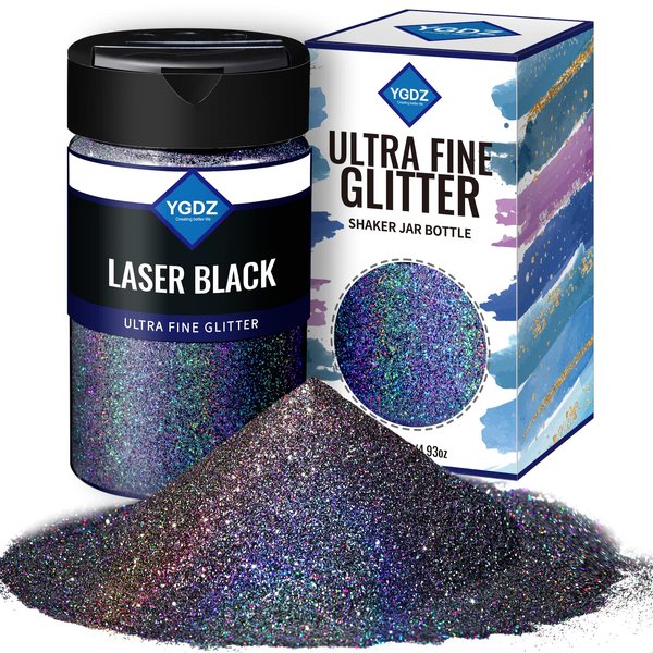 Black Glitter, YGDZ Black Fine Glitter for Crafts, Christmas Glitter 140G /4.93OZ, Festival Glitter, Body Glitter, Nail Glitter, Craft Glitter for Resin Arts Tumbler, Christmas Decor