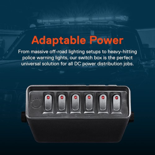 True Mods 6-Gang 12V Rocker Switch Box [40 Amp Max.] [12 AWG Wires][12 Volt DC] SPST On/Off Rocker Toggle Switch Panel Box for Auto Automotive Lights Car Marine Boat Truck Vehicles & More