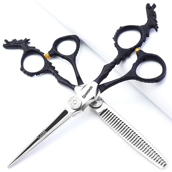 Silver/black barber scissors, high hardness sharp professional hairdresser scissors 6 inch salon hairdresser scissors. (6 inch -2pc-B)