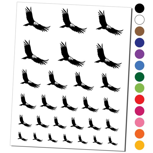 California Condor Vulture Bird Flying Temporary Tattoo Water Resistant Fake Body Art Set Collection - Black (One Sheet)